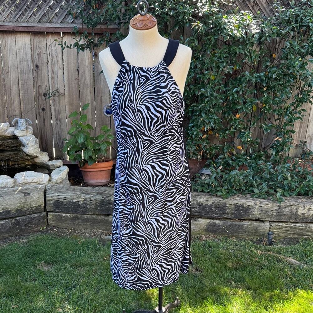 Glamour Zebra Print Black & White Halter Dress Women's Size 12